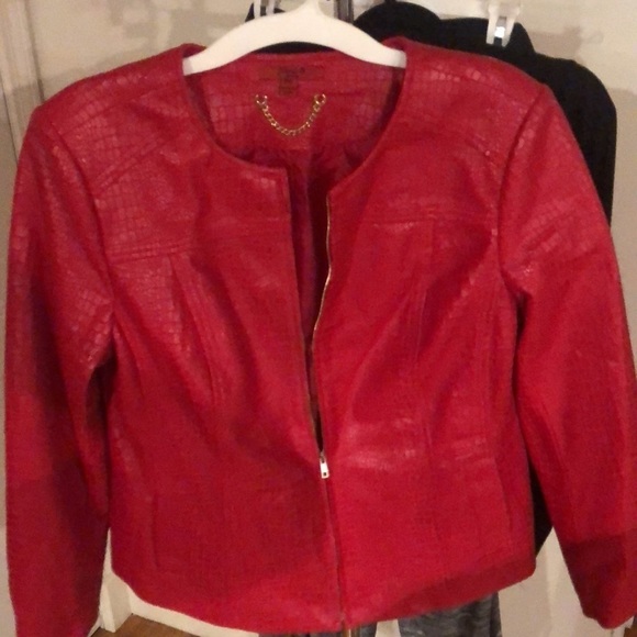 Joni  B size large red jacket reptile embossed zip front with pockets - Picture 6 of 14